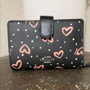 Coach Black Wallet with Pink Heart Pattern